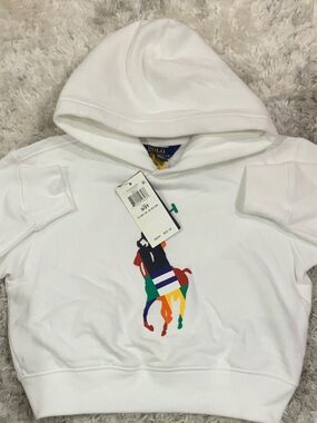 Ralph Lauren White Kids Hoodie with Multicolor Polo Pony